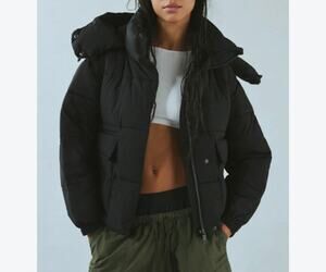 NVLT Patch Pocket Puffer Coat Sz. S black hooded funnel neck NWOT